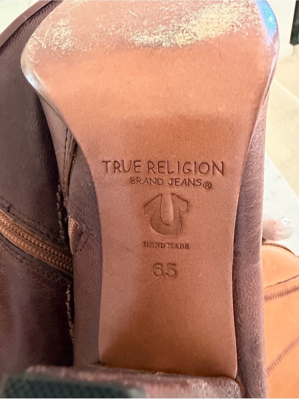 True Religion Two-Tone Brown & Tan Mid-Calf Heeled Boots - Picture 9 of 10